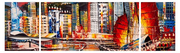 Obraz - Victoria Harbor, Hong Kong, obraz olejny (170x50 cm)