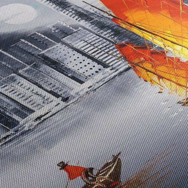 Obraz - Victoria Harbor, Hongkong, czarno-biały obraz olejny (170x50 cm)