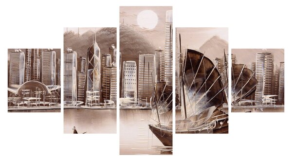Obraz - Victoria Harbor, Hongkong, efekt sepii (125x70 cm)