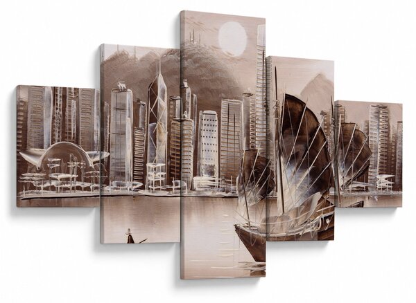 Obraz - Victoria Harbor, Hongkong, efekt sepii (125x70 cm)
