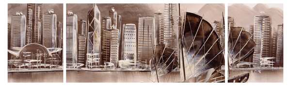 Obraz - Victoria Harbor, Hongkong, efekt sepii (170x50 cm)