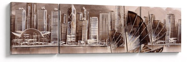 Obraz - Victoria Harbor, Hongkong, efekt sepii (170x50 cm)