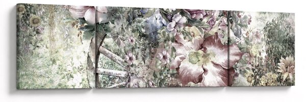 Obraz kwiatów na drewnianym kole (170x50 cm)