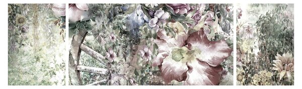 Obraz kwiatów na drewnianym kole (170x50 cm)