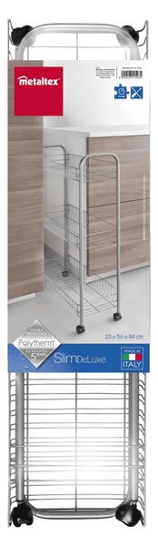 Regał na kółkach z 3 półkami Metaltex Ascona Slim De Luxe, wys. 84 cm