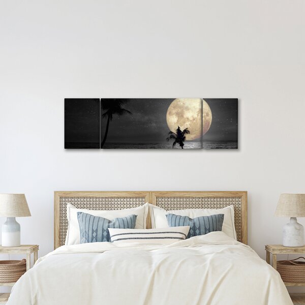 Obraz - Plaża pod pełnią księżyca w odcieniach szarości (170x50 cm)