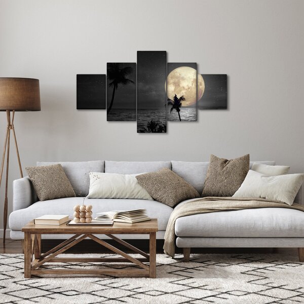 Obraz - Plaża pod pełnią księżyca w odcieniach szarości (125x70 cm)