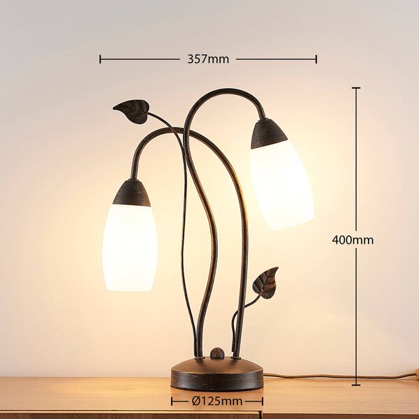 Lampa stołowa Stefania Lindby, brązowy / rdzawy, salon / jadalnia, szkło, antyczny