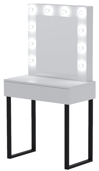 Toaletka "LENA" z lustrem "MILA" biała mat, 75cm, czarne U