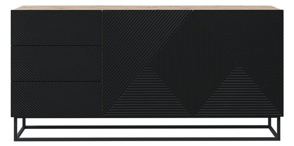 Komoda Asha 167 cm dwudrzwiowa z szufladami - artisan / czarny mat / czarny stelaż
