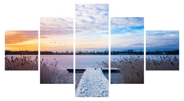 Obraz - Zamarznięte jezioro, Ełk, Mazury, Polska (125x70 cm)