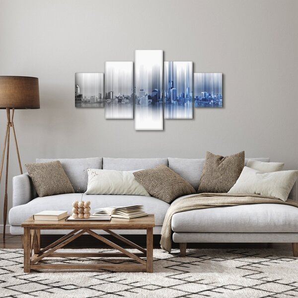 Obraz - Panorama miasta, niebiesko - szara (125x70 cm)