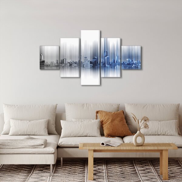 Obraz - Panorama miasta, niebiesko - szara (125x70 cm)