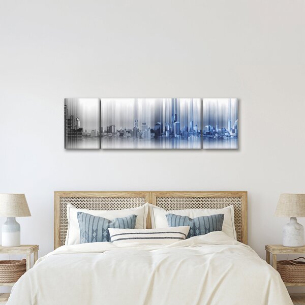 Obraz - Panorama miasta, niebiesko - szara (170x50 cm)