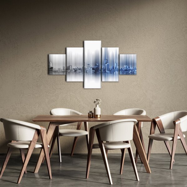 Obraz - Panorama miasta, niebiesko - szara (125x70 cm)