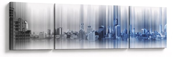 Obraz - Panorama miasta, niebiesko - szara (170x50 cm)