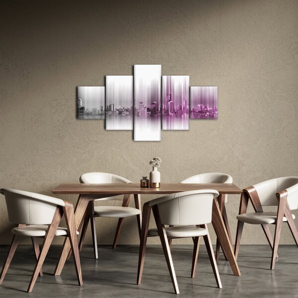 Obraz - Panorama miasta, różowo- szara (125x70 cm)