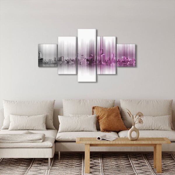 Obraz - Panorama miasta, różowo- szara (125x70 cm)