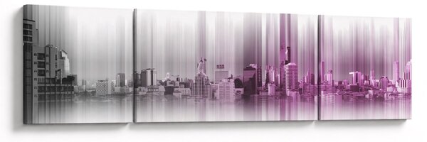 Obraz - Panorama miasta, różowo- szara (170x50 cm)