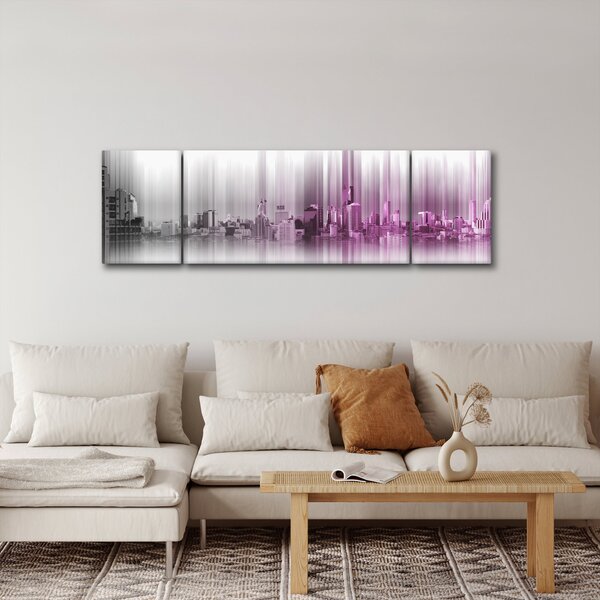 Obraz - Panorama miasta, różowo- szara (170x50 cm)