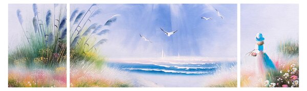 Obraz - Romantyczna plaża, obraz olejny (170x50 cm)