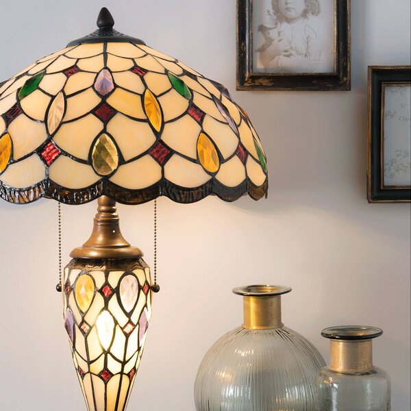 Clayre&Eef Lampa stołowa tiffany 5182, multikolor, salon / jadalnia, szkło, tiffany
