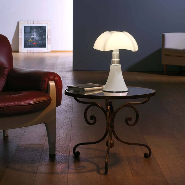 Martinelli Luce Lampa stołowa design Minipipistrello, możliwość ściemniania, biały / opal, salon / jadalnia, stal szlachetna, design