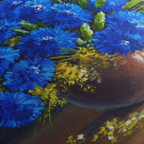 Obraz niebieskich kwiatów w wazonie (170x50 cm)