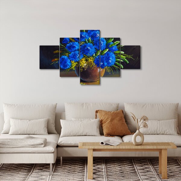 Obraz niebieskich kwiatów w wazonie (125x70 cm)
