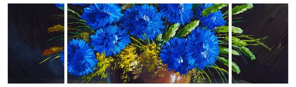 Obraz niebieskich kwiatów w wazonie (170x50 cm)