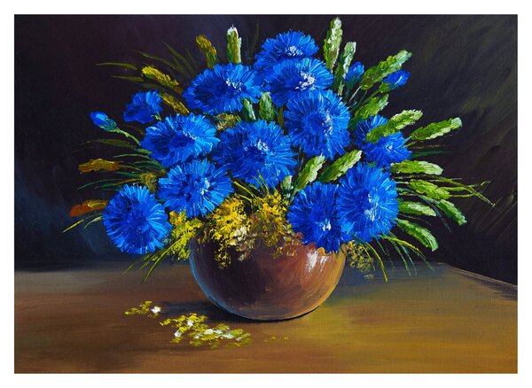 Obraz niebieskich kwiatów w wazonie (70x50 cm)