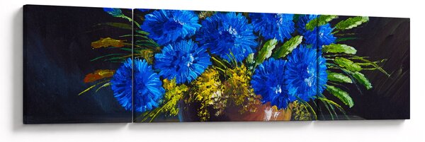 Obraz niebieskich kwiatów w wazonie (170x50 cm)