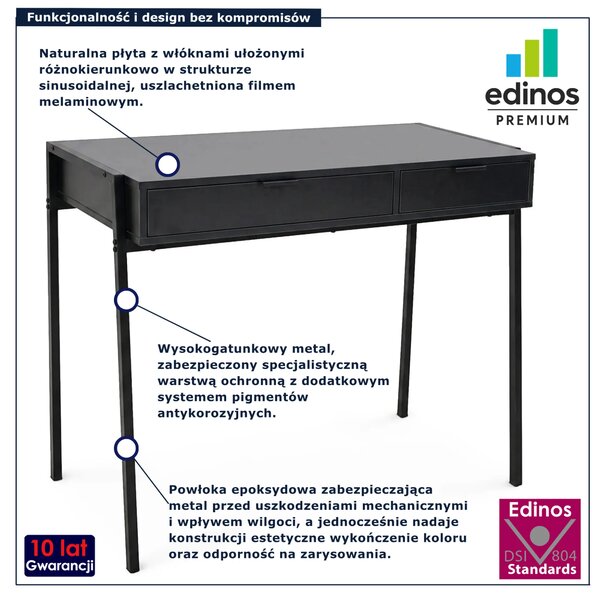 Czarne industrialne biurko z szufladami M2-P51