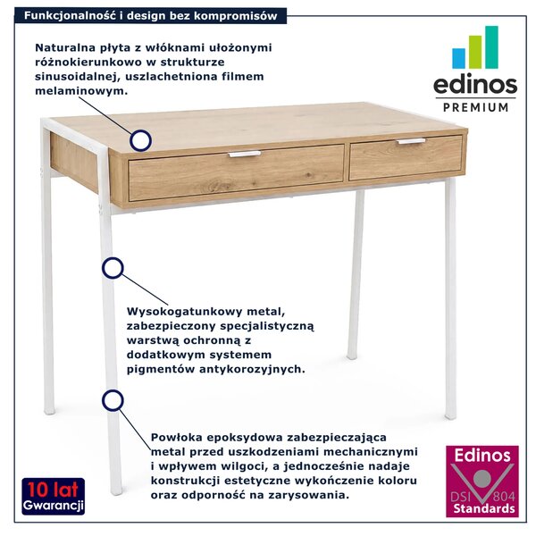 Industrialne biurko z szufladami dąb artisan biały G5-B47