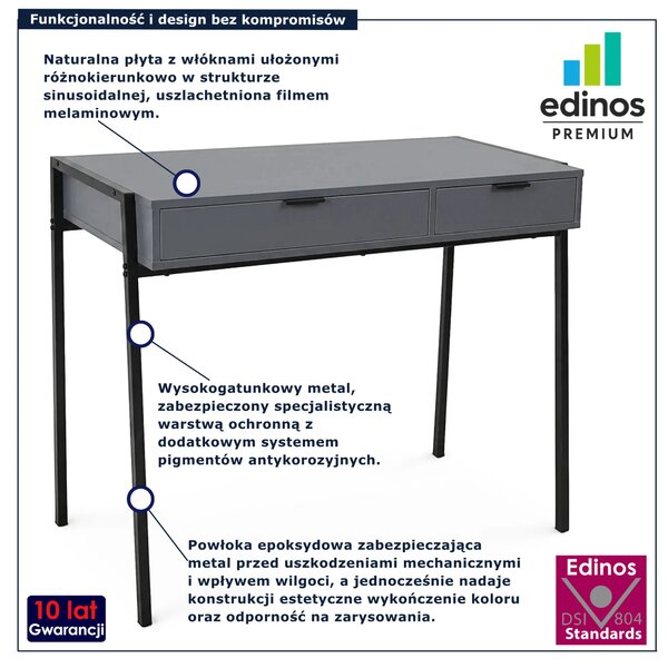 Grafitowe industrialne biurko z szufladami N4-K86