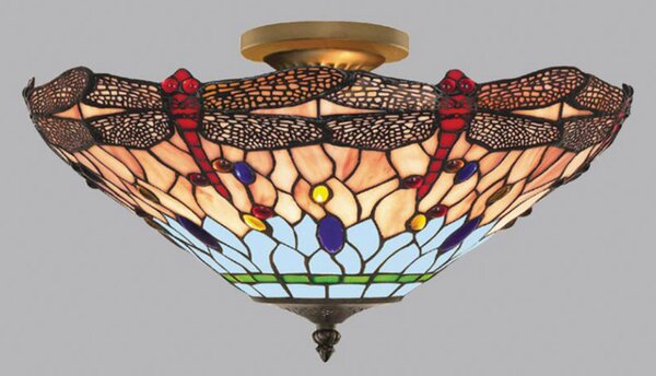 Searchlight Lampa sufitowa tiffany Dragonfly, możliwość ściemniania, multikolor, salon / jadalnia, szkło, tiffany