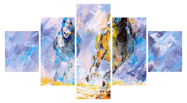 Obraz biegnących koni, obraz olejny (125x70 cm)