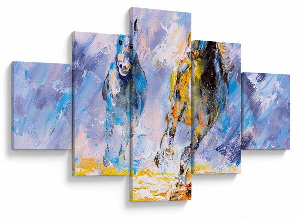 Obraz biegnących koni, obraz olejny (125x70 cm)