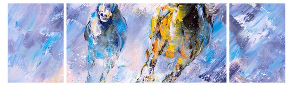 Obraz biegnących koni, obraz olejny (170x50 cm)