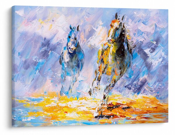 Obraz biegnących koni, obraz olejny (70x50 cm)