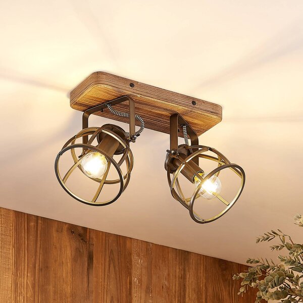 Lampa sufitowa Rutger Lindby, możliwość ściemniania, ciemne drewno, salon / jadalnia, drewno, vintage