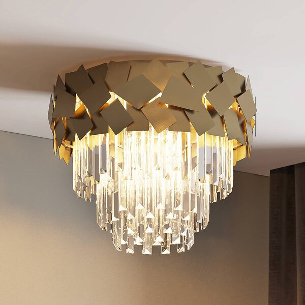 Lampa sufitowa kryształowa Miraia Lucande, możliwość ściemniania, mosiężny / złoty, salon / jadalnia, stal szlachetna, design
