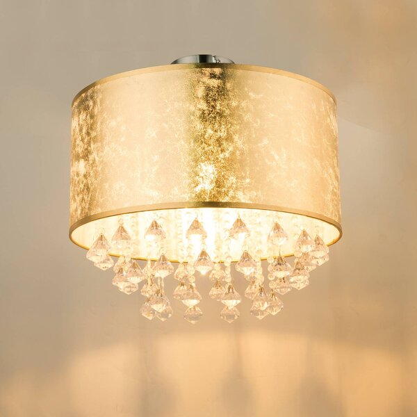 Globo Lampa sufitowa Amy, możliwość ściemniania, mosiężny / złoty, salon / jadalnia, tkanina / materiał / jedwab