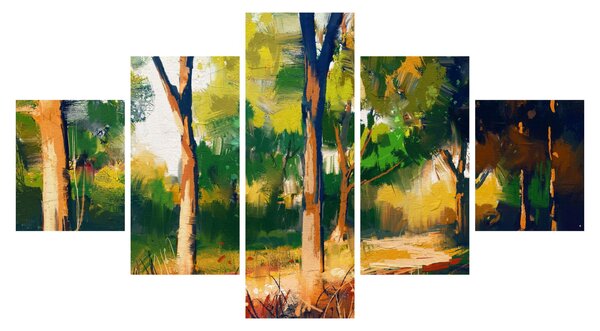 Obraz lasu w letnim słońcu, malarstwo (125x70 cm)