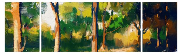 Obraz lasu w letnim słońcu, malarstwo (170x50 cm)