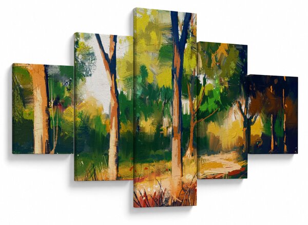 Obraz lasu w letnim słońcu, malarstwo (125x70 cm)