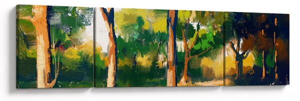 Obraz lasu w letnim słońcu, malarstwo (170x50 cm)