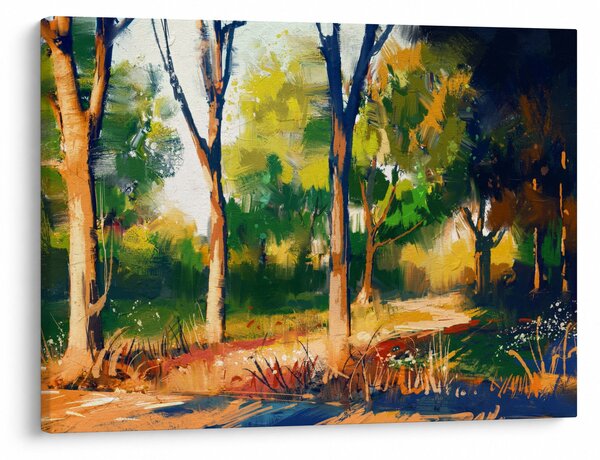 Obraz lasu w letnim słońcu, malarstwo (70x50 cm)