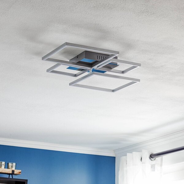 Briloner Lampa sufitowa LED Frame, możliwość ściemniania, aluminiowy / szary / cynkowy, salon / jadalnia, metal, nowoczesny