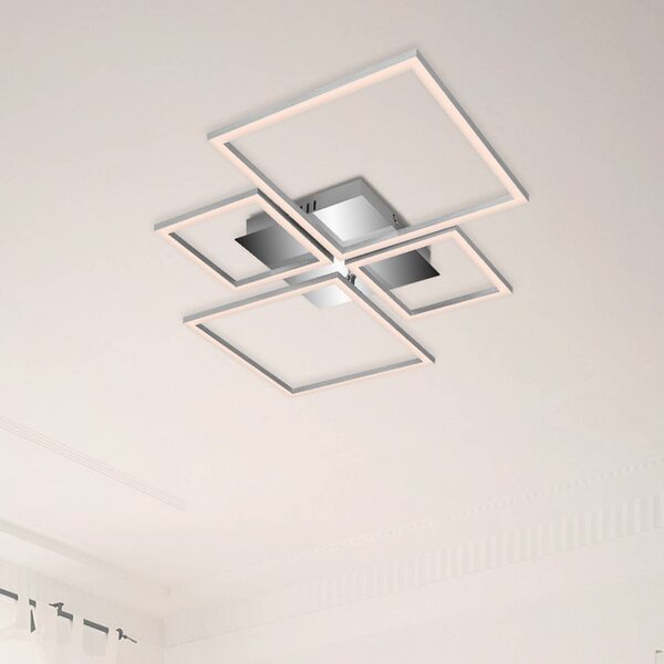 Briloner Lampa sufitowa LED Frame, możliwość ściemniania, aluminiowy / szary / cynkowy, salon / jadalnia, metal, nowoczesny